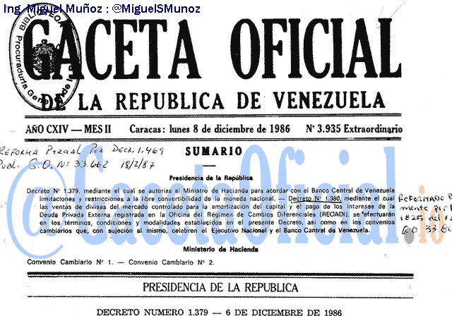 Gaceta Oficial 3935 del 8 Diciembre 1986