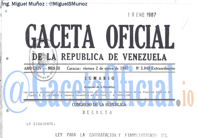 Gaceta Oficial 3948 del 2 Enero 1987