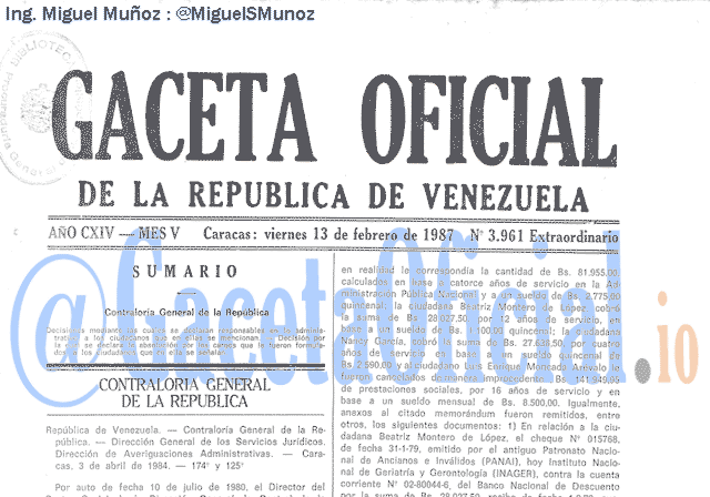 Gaceta Oficial 3961 del 13 Febrero 1987