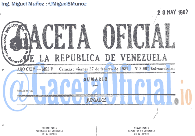 Gaceta Oficial 3967 del 27 Febrero 1987