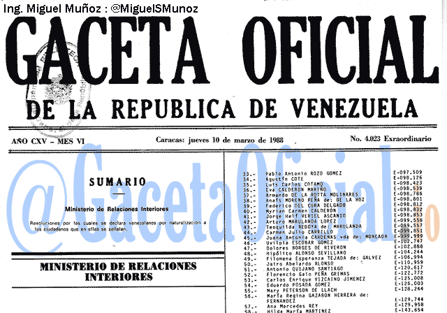 Gaceta Oficial 4023 del 10 Marzo 1988