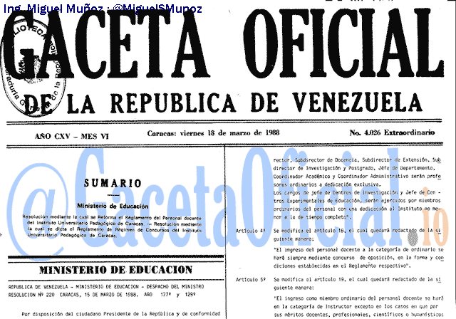 Gaceta Oficial 4026 del 18 Marzo 1988