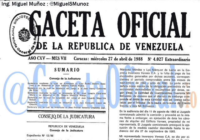 Gaceta Oficial 4027 del 27 Abril 1988
