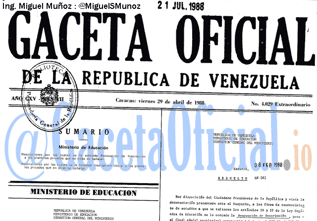 Gaceta Oficial 4029 del 29 Abril 1988