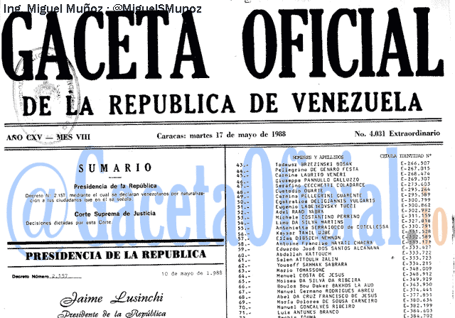 Gaceta Oficial 4031 del 17 Mayo 1988