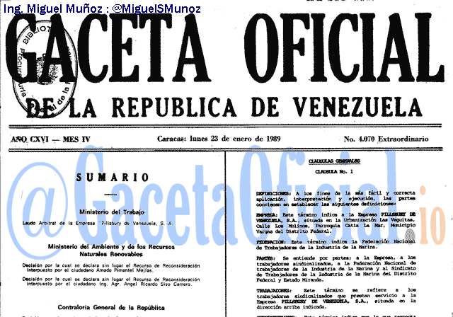 Gaceta Oficial 4070 del 23 Enero 1989