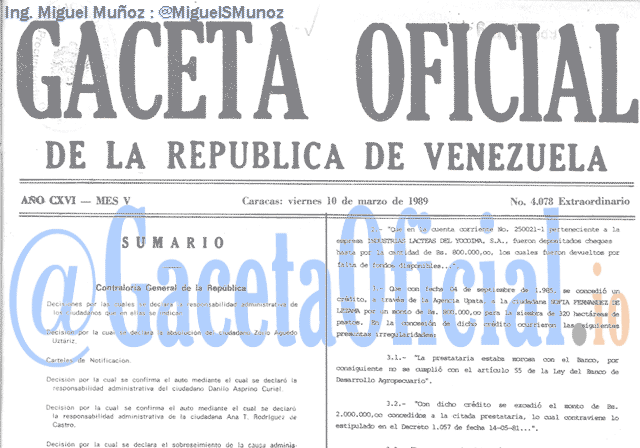 Gaceta Oficial 4078 del 10 Marzo 1989