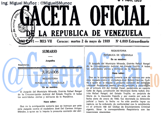 Gaceta Oficial 4089 del 2 Mayo 1989