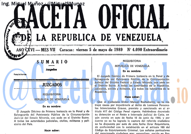Gaceta Oficial 4090 del 5 Mayo 1989