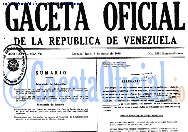 Gaceta Oficial 4091 del 8 Mayo 1989