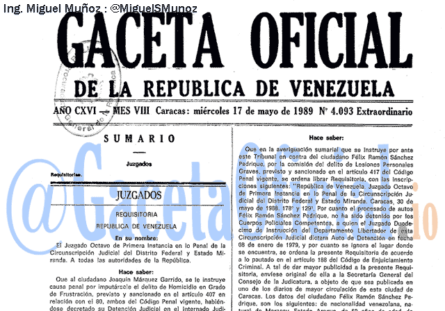 Gaceta Oficial 4093 del 17 Mayo 1989