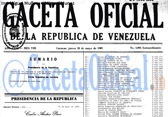Gaceta Oficial 4094 del 18 Mayo 1989