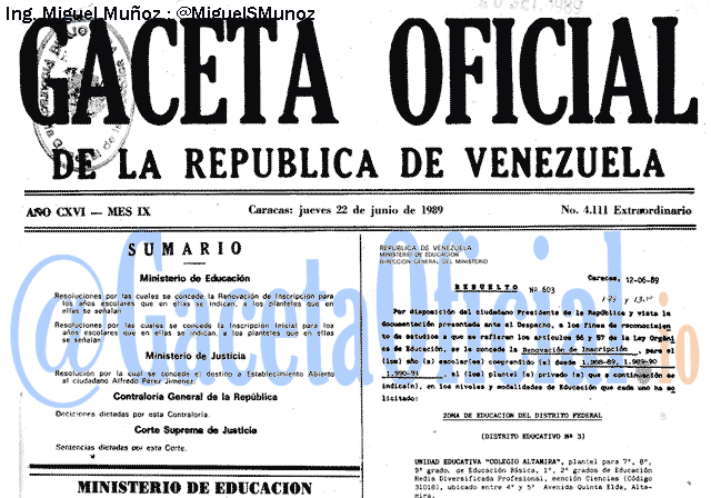 Gaceta Oficial 4111 del 22 Junio 1989
