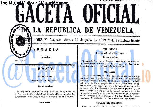 Gaceta Oficial 4112 del 30 Junio 1989