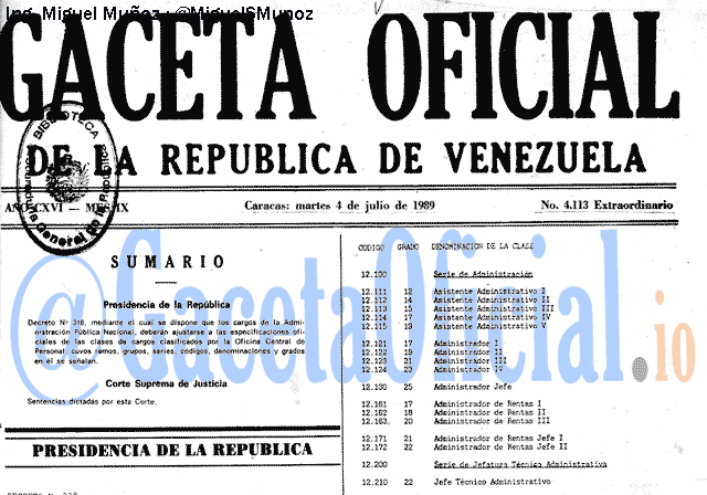 Gaceta Oficial 4113 del 4 Julio 1989