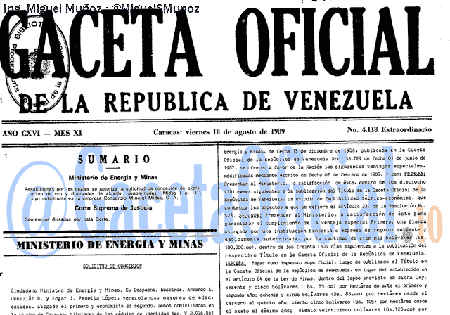 Gaceta Oficial 4118 del 18 Agosto 1989
