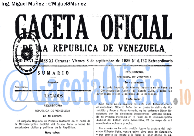 Gaceta Oficial 4122 del 8 Septiembre 1989