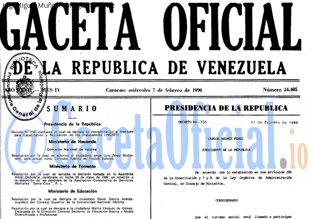 Gaceta Oficial 34405 del 7 Febrero 1990