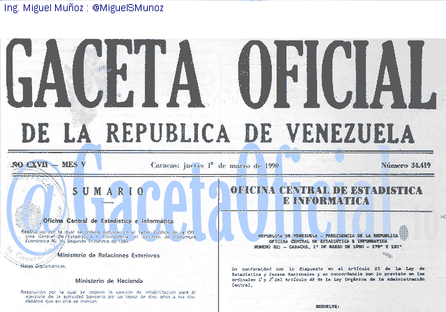 Gaceta Oficial 34419 del 1 Marzo 1990
