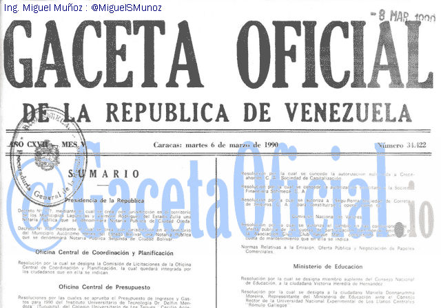 Gaceta Oficial 34422 del 6 Marzo 1990