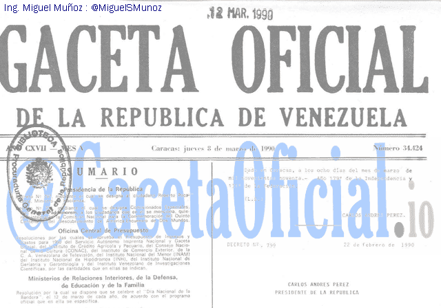 Gaceta Oficial 34424 del 8 Marzo 1990