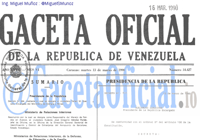 Gaceta Oficial 34427 del 13 Marzo 1990
