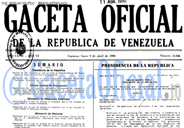 Gaceta Oficial 34446 del 9 Abril 1990