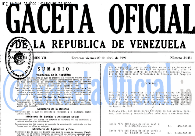 Gaceta Oficial 34451 del 20 Abril 1990