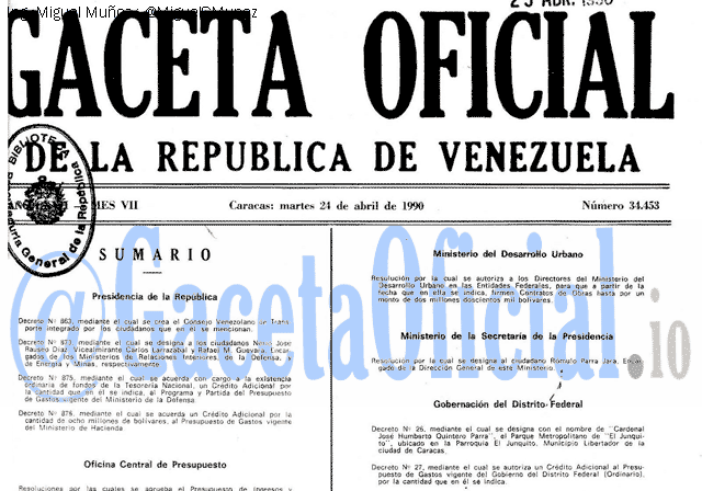 Gaceta Oficial 34453 del 24 Abril 1990
