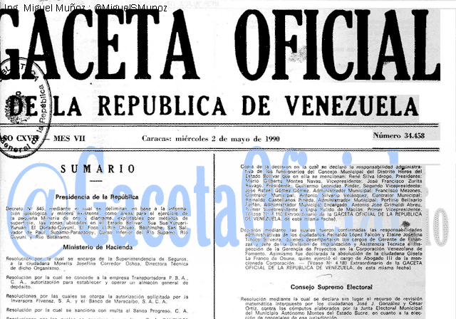 Gaceta Oficial 34458 del 2 Mayo 1990