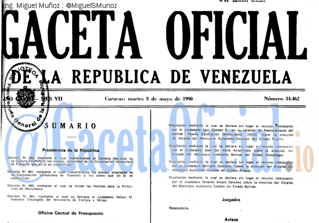 Gaceta Oficial 34462 del 8 Mayo 1990