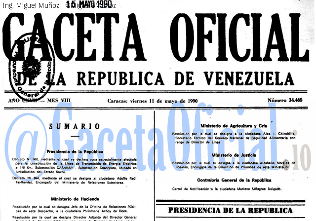 Gaceta Oficial 34465 del 11 Mayo 1990