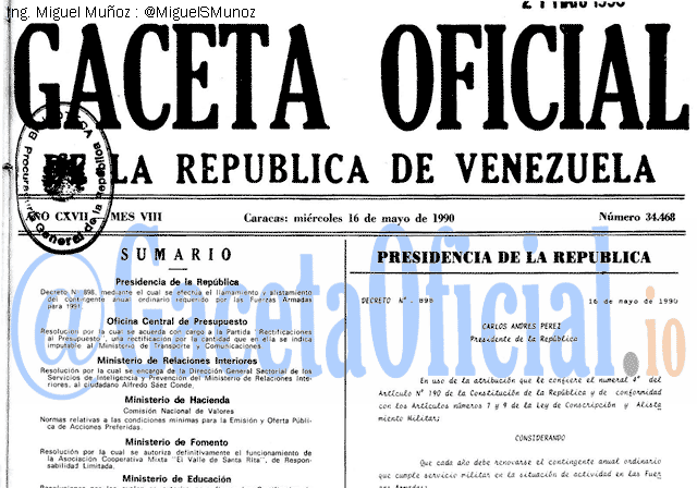 Gaceta Oficial 34468 del 16 Mayo 1990