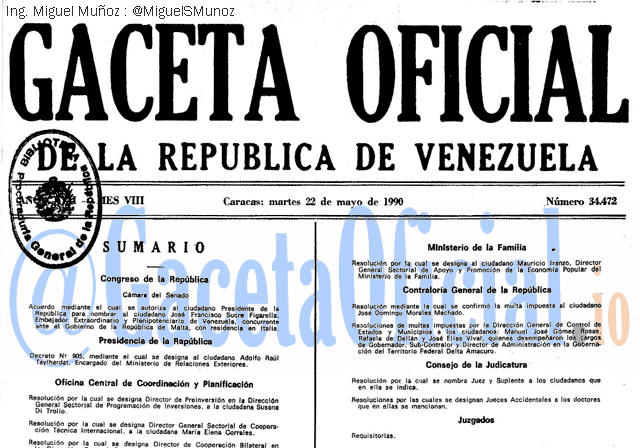 Gaceta Oficial 34472 del 2 Mayo 1990