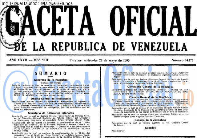 Gaceta Oficial 34473 del 23 Mayo 1990