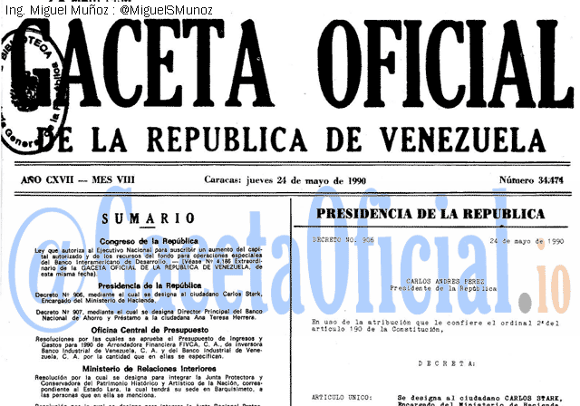 Gaceta Oficial 34474 del 24 Mayo 1990