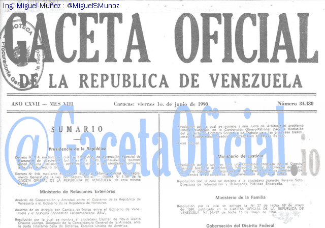 Gaceta Oficial 34480 del 1 Junio 1990