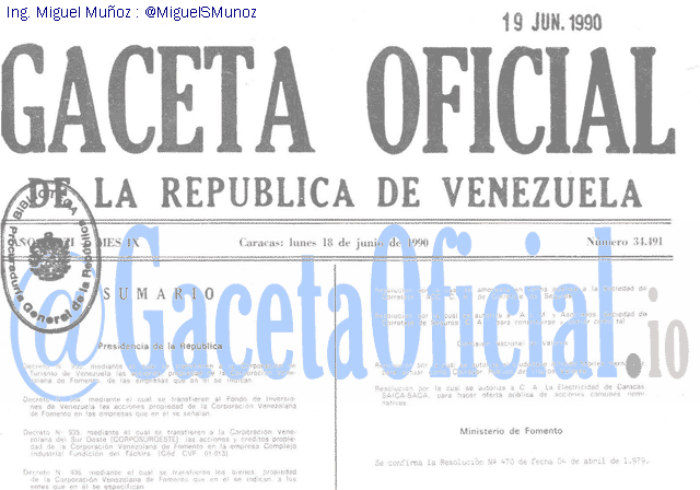 Gaceta Oficial 34491 del 18 Junio 1990