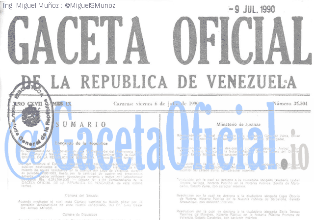 Gaceta Oficial 34504 del 6 Julio 1990