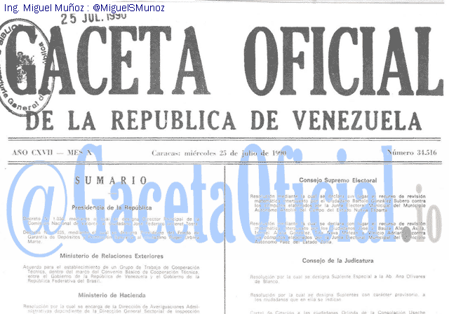 Gaceta Oficial 34516 del 25 Julio 1990