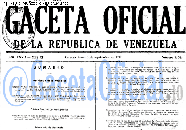 Gaceta Oficial 34544 del 3 Septiembre 1990