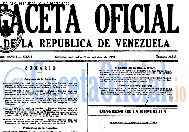 Gaceta Oficial 34575 del 17 Octubre 1990