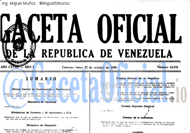 Gaceta Oficial 34578 del 22 Octubre 1990