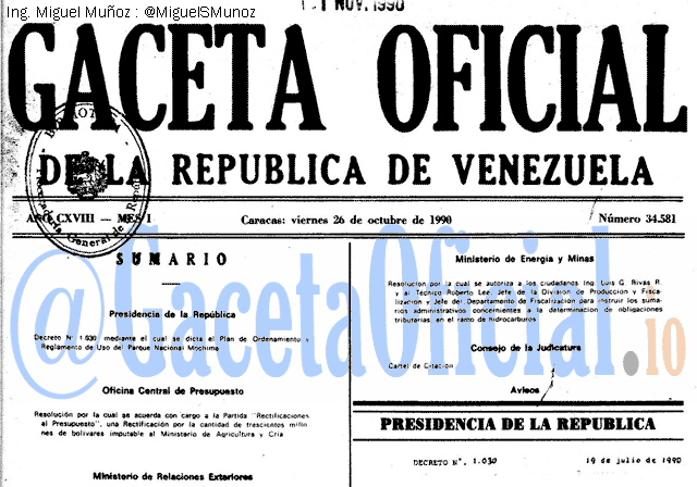 Gaceta Oficial 34581 del 26 Octubre 1990