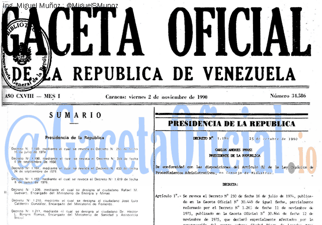Gaceta Oficial 34586 del 2 Noviembre 1990