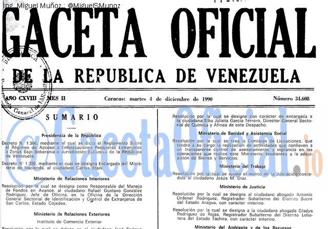 Gaceta Oficial 34608 del 4 Diciembre 1990