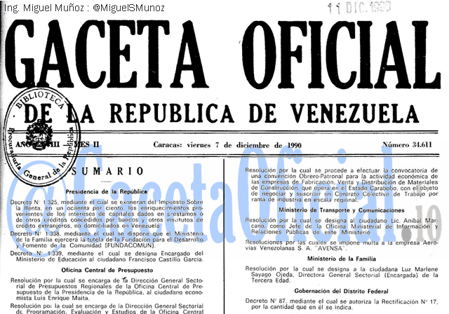 Gaceta Oficial 34611 del 7 Diciembre 1990