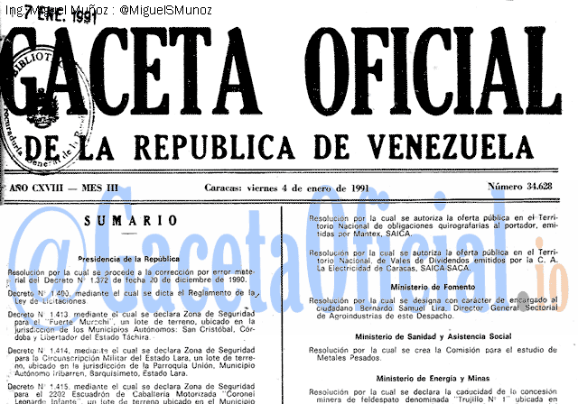 Gaceta Oficial 34628 del 4 Enero 1991