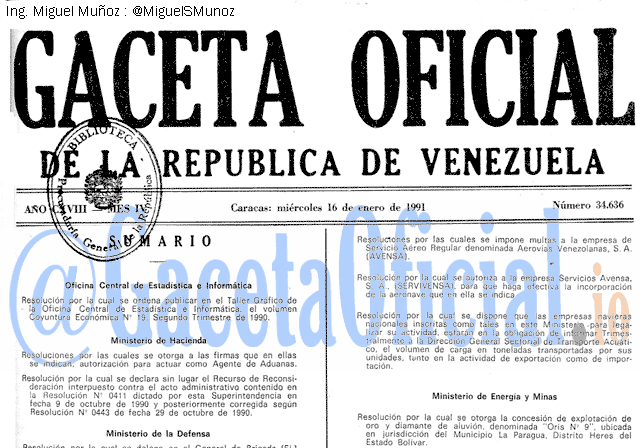 Gaceta Oficial 34636 del 16 Enero 1991