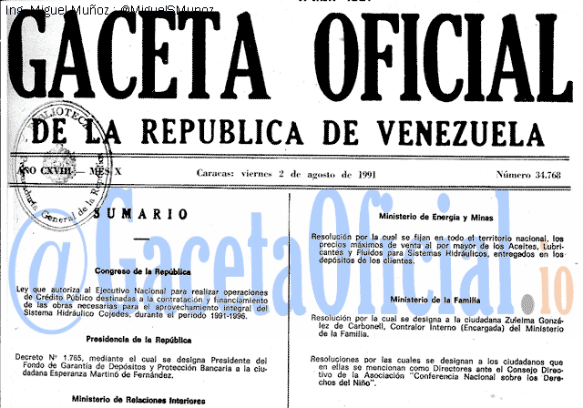 Gaceta Oficial 34768 del 2 Agosto 1991
